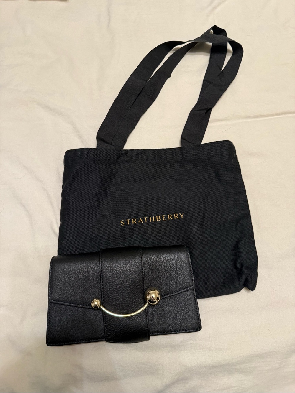 Strathberry Black Leather Wallet on Chain with Gold Arc Hardware - Picture 2 of 13